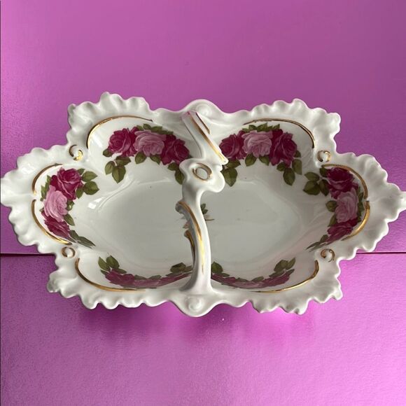 MZ Antique Roses Austria Porcelain handled Dish - Picture 1 of 7